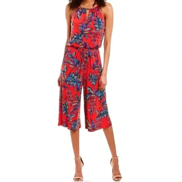 London Times Pants Jumpsuits London Times Red Tropical